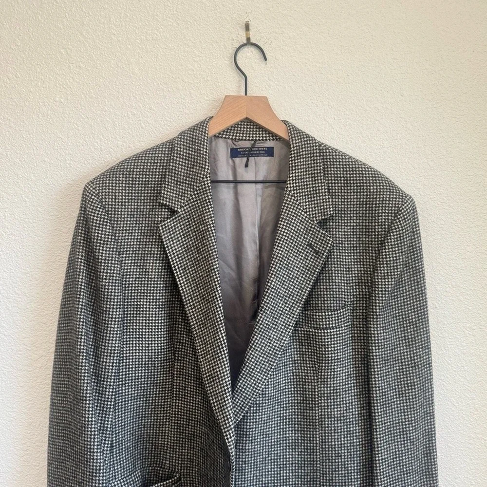 Brooks Brothers Mens 45R Blazer 100% Camel Hair Houndstooth‎ Sport Coat USA